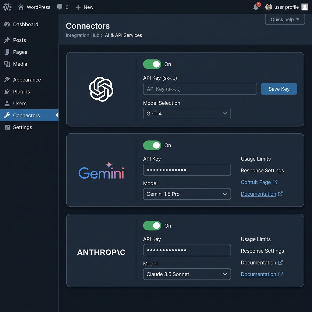 WordPress 7.0 AI API Settings